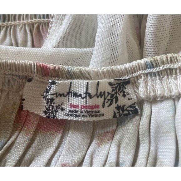 Intimately Free People Bodysuit Top Puff Sleeve Cream Pink Blue Small S - Picture 3 of 5